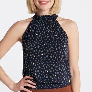 Beacon brand Julya Halter Knit Top in blue, size large.